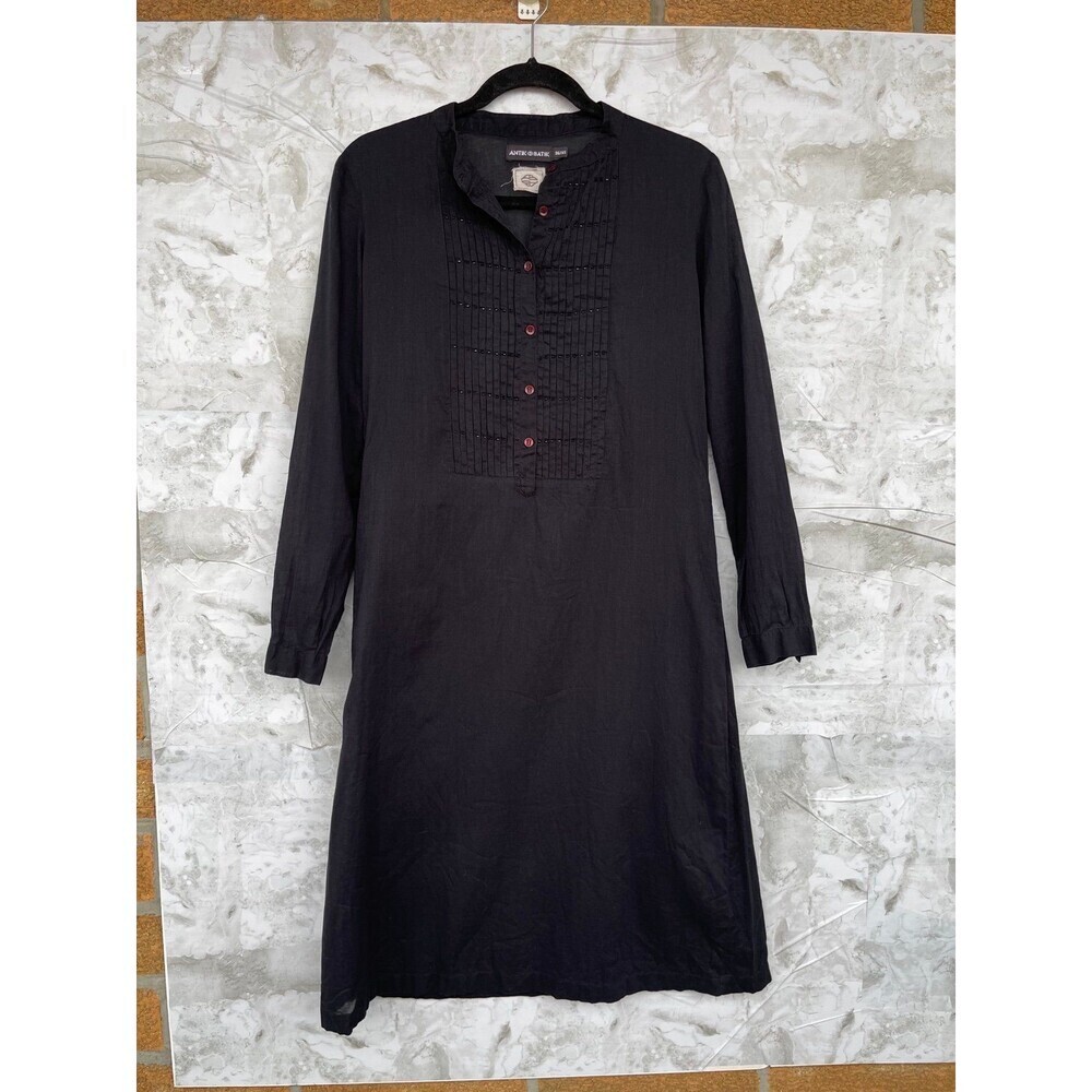 Antik Batik long-sleeved tunic dress with a mandarin collar and beaded pintucks